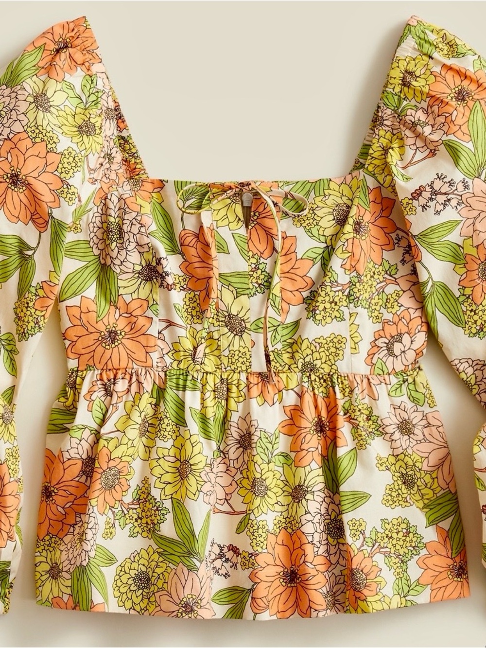 J. Crew Floral Square-Neck Peplum Blouse in Green & Orange